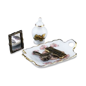 Dollhouse Miniature Women’s Hair Brush Set w/Tray by Reutter Porcelain