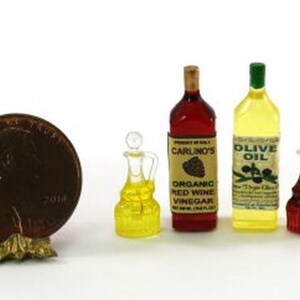 Dollhouse Miniature Olive Oil & Red Wine Vinegar Set w/Cruets by Hudson River Miniatures image 1