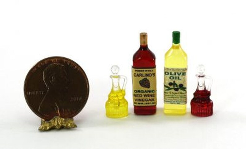 Dollhouse Miniature Olive Oil & Red Wine Vinegar Set w/Cruets by Hudson River Miniatures image 1