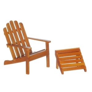 Dollhouse Miniature Adirondack Chair and Foot Stool in Walnut Wood