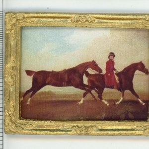 Dollhouse Miniature Famous Equestrian Print in a Gold Frame