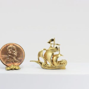 Dollhouse Miniature Golden Galleon Sailing Ship Statue