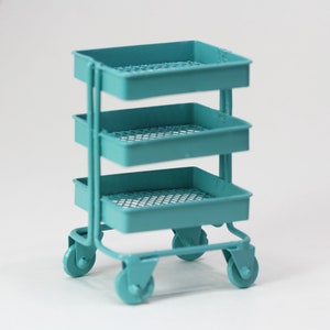 Dollhouse Miniature Blue Green Utility Cart in Metal