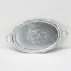 Dollhouse Miniture Large Ornate Silver Metal Tray with Handles