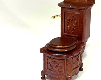 Miniature Ornate  Bathroom Toilet in Hand Carved Wood