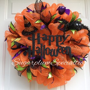 Orange Deco Mesh Wreath, Halloween Deco Mesh Wreath, Halloween Wreath, Happy Halloween Wreath