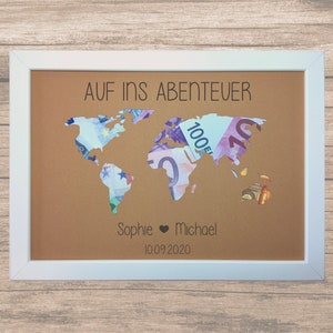 Individuelles Geldgeschenk Abenteuer Weltkarte Kraftpapier Hochzeit Reise Flitterwochen Geburtstag Landkarte Geschenkidee Adventure Ehe Love