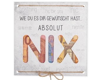 Geldgeschenk als Grußkarte NIX - Nichts gewünscht für Geburtstag Reisen Urlaub Hochzeit - originelle Idee, individuelles Geschenk