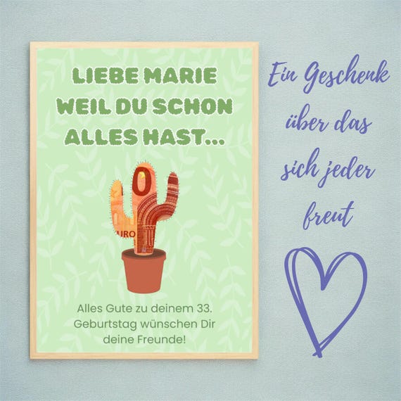 Personalisierbares Geldgeschenk zum Geburtstag  DIY Kaktus Vorlage zum  Ausdrucken  Lustige Geschenkidee fr jemanden der schon alles hat - Etsy.de