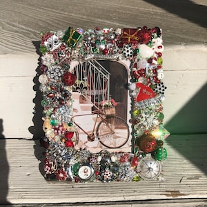 Christmas one of a kind jewel embellished 4x6 picture frame with lots of Christmas bling