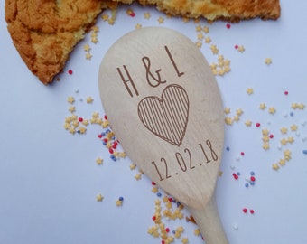 Personalised Initial Heart and Date Wooden Spoon, Mixing Spoon, Baking spoon, anniversary gift