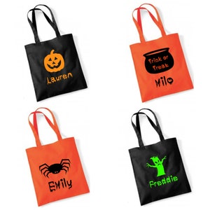 Gepersonaliseerde middellange Halloween trick or Treat Bag loot Goody zweet grote tote tas pompoen Spider monster ketel kinderen