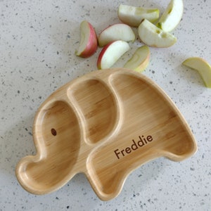 Personalised Bamboo Plate, Elephant Style, 1st Birthday Gift, Silicone Base Baby Kids Plate