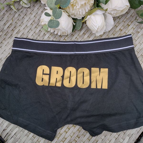 Personalised Wedding Day Boxers, Groomsmen Gift, Fun Property of the Bride Underwear, Bride to Groom Gift, Usher, Father Of The Bride