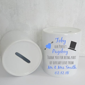 Personalised Pageboy Money Box Thank You Wedding Present