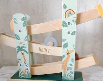 Personalised Wooden Safari Marble Run, Click Clack Track, Kids Toy, Jungle Birthday Present, Christmas Gift