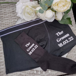 Personalised Groom Boxers And Socks, Wedding Day Gift, Bride To Groom Present, Wedding Day Attire, Underwear, Fun Wedding Gift