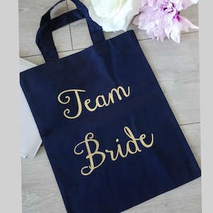 Navy Team Bruid Kleine Tote Gift Bag, Hen Party Tassen, Bride Squad Gold en Navy Bag For Life
