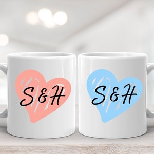 Personalised initial Couples Mugs, Valentines Gift, Anniversary Present, Wedding