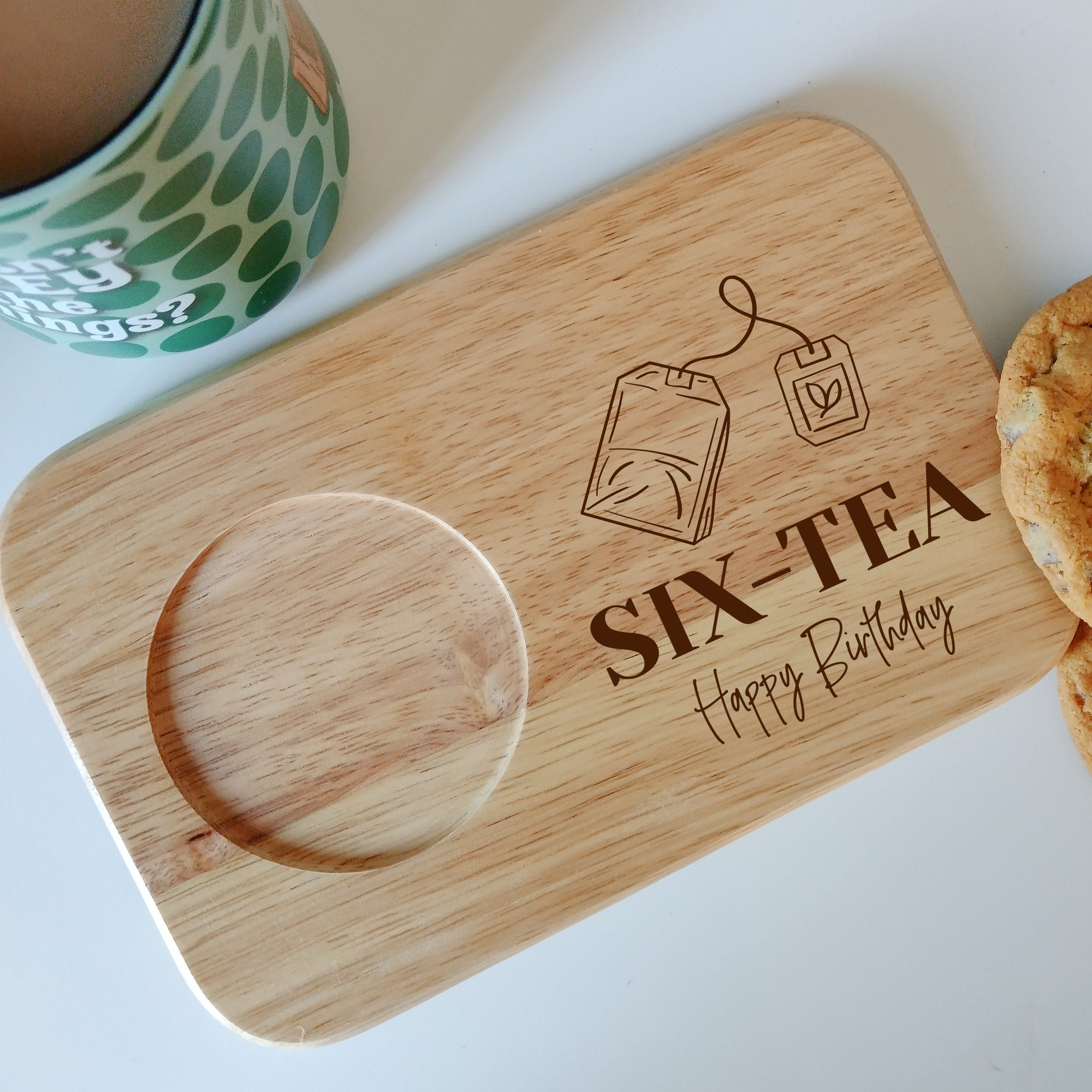 Sixtieth Birthday Present, Tea and Biscuit Serving Board, 60th Birthday Gift, Present For Friend, Tea Lover, Big 60