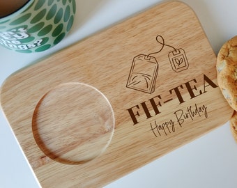 Fiftieth Birthday Present, Tea and Biscuit Serving Board, 50th Birthday Gift, Present For Friend, Tea Lover, Big 50