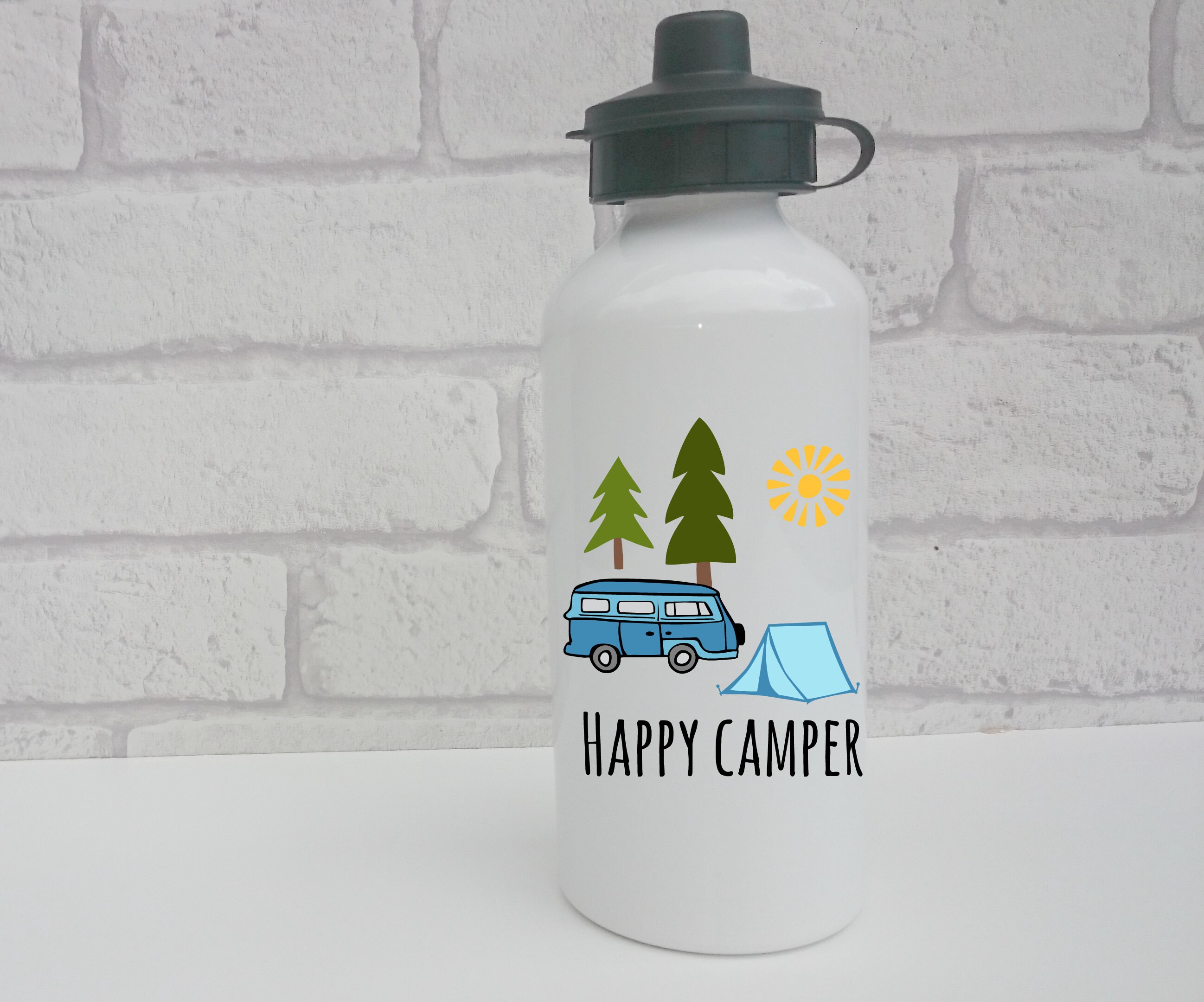 Happy Camper Water Bottle Aluminium Drinks Camping Campervan Tent Gift ...