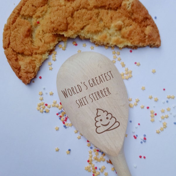 Worlds Greatest Shit Stirrer Wooden Spoon, Joke Present, Funny Gift