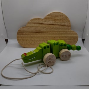 Personalised Pull Along Wooden Crocodile, Kids Birthday Gift, Childrens Christmas Present