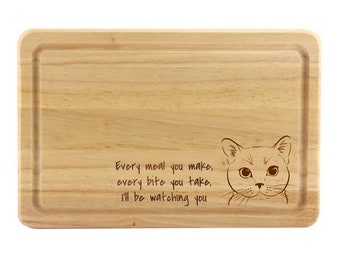 Engraved Cat Wooden Chopping Board, Cat Lover Gift