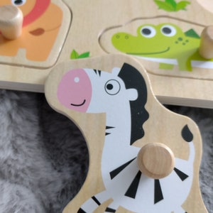 Personalised Wooden Zoo Animals Jigsaw Puzzle, 1st Birthday Gift, Christmas Present, Christening gift, Farm, Jungle image 2