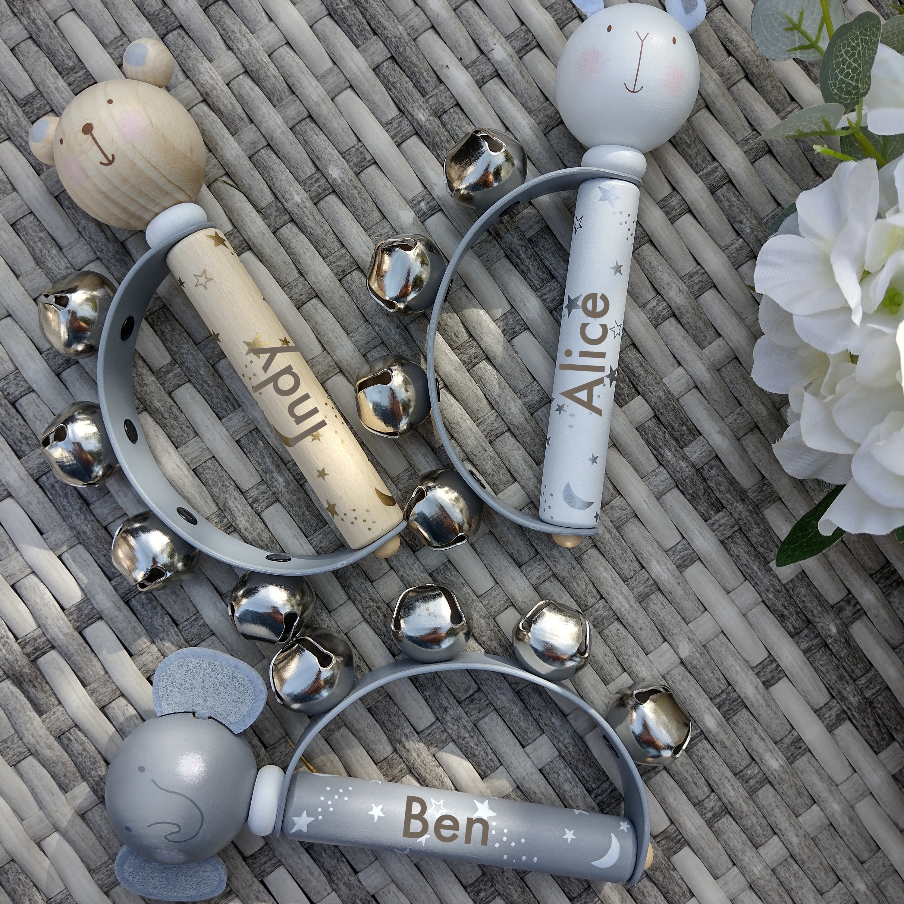 Personalised Wooden Bell Rattle, Engraved Baby Gift, Birthday, Christening, Christmas Present, Musical Instrument, Music Gift