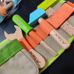 Ceinture à outils personnalisée en bois colorée pour enfants, ensemble d&#39;outils, cadeau d&#39;anniversaire, constructeur, ensemble d&#39;outils pour enfants, plombier