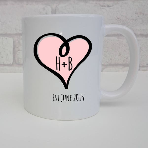Personalied Valentines Heart Mug With Initials and Date For Boyfriend Girlfriend Husband Wife Coffee Lover Pink Heart Mug