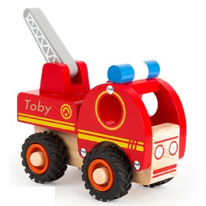 Personalised Wooden Fire Engine Toy, 1st Christmas Present, 1st Birthday, Christening Gift