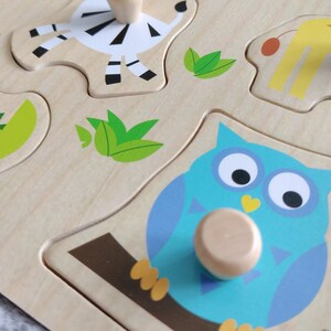 Personalised Wooden Zoo Animals Jigsaw Puzzle, 1st Birthday Gift, Christmas Present, Christening gift, Farm, Jungle image 4