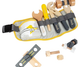 Personalised Kids Wooden Tool Belt, Tool Set, Birthday Gift, Builder, Childrens Tool Set, Plumber