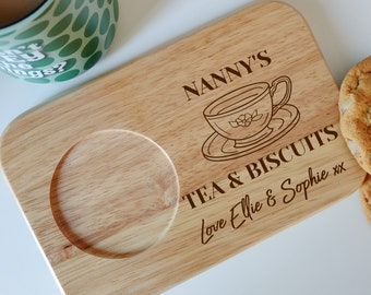 Personalised Tea & Biscuit Serving Board, Fun Gift, Grandma Present, Gift For Her, Tea Lover Gift, Mothers Day, Birthday