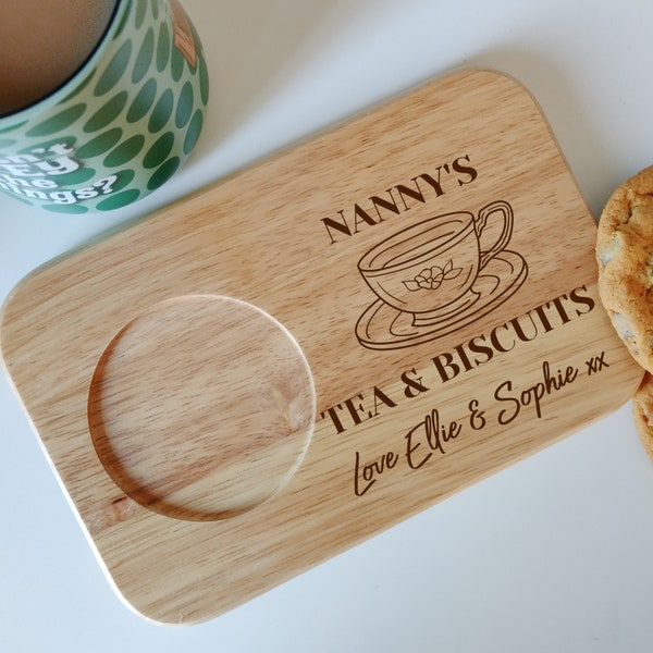 Personalised Tea & Biscuit Serving Board, Fun Gift, Grandma Present, Gift For Her, Tea Lover Gift, Mothers Day, Birthday