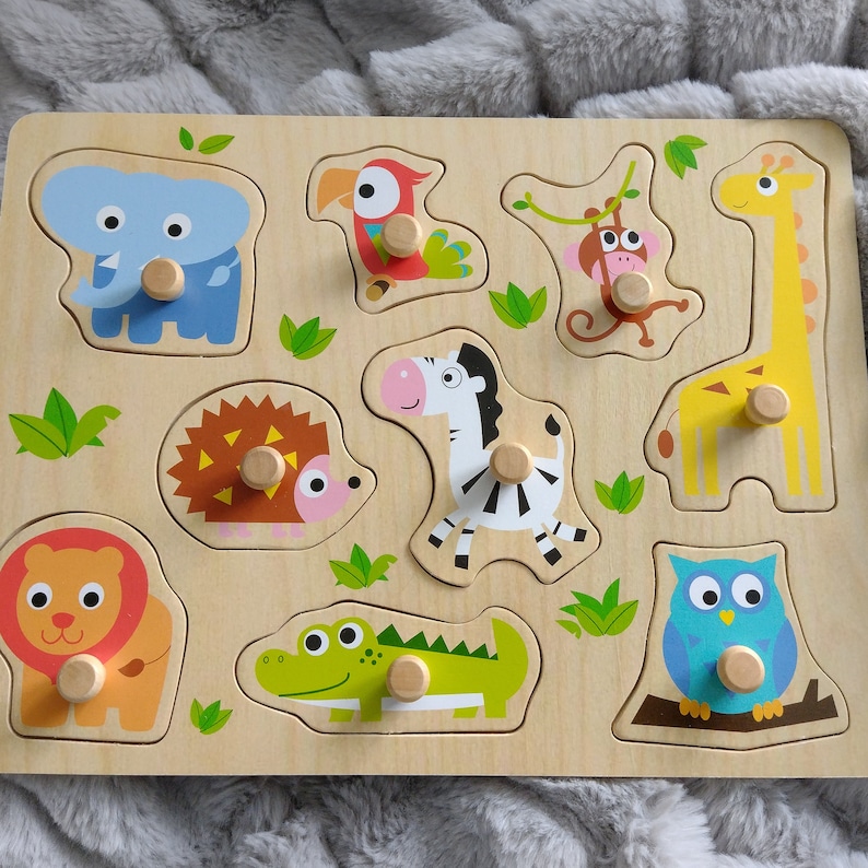 Personalised Wooden Zoo Animals Jigsaw Puzzle, 1st Birthday Gift, Christmas Present, Christening gift, Farm, Jungle image 3
