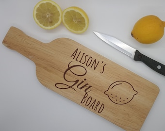 Personalised Gin And Tonic Lemon Chopping Board, Gin Lover Gift, Wooden Engraved Present