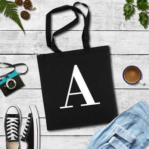 Bolso de tote negro inicial Carta Bolsa de regalo de mango grande