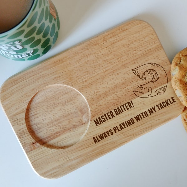 Personalised Master Baiter Drink & Biscuit Board, Fun Gift For Fisherman, Fishing Lover, Gift For Him, Coffee, Tea Present, Fishing Fun
