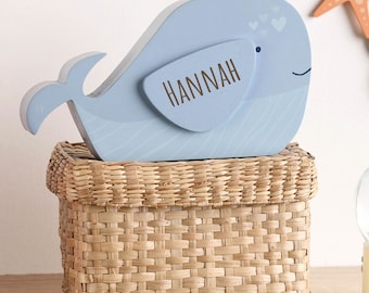 Personalised Wooden Whale Money Box, 1st Birthday Gift, Christmas, Christening Present, Savings Bank