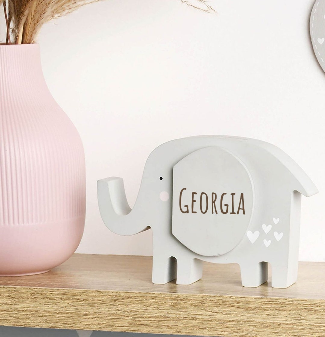 Personalised Wooden Elephant Money Box 1st Birthday Gift Etsy