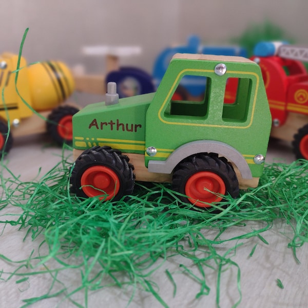 Engraved Wooden Tractor Toy, Personalized Farm Gift