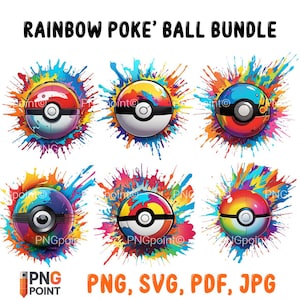 Regenbogen Poke 'Ball Bundle, Poke 'Ball PNG, Poke 'Ball svg, Regenbogen Poke 'Ball, Pokémon Bilder, Tshirt Bilder,