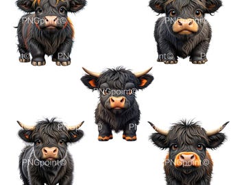 Highland Cow PNG Bundle: Baby Cow Images, Commercial Use