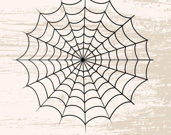 Puede incluir: Ilustración de una telaraña negra sobre un fondo beige. La telaraña presenta un diseño detallado con líneas radiales y concéntricas. El texto "PNG, SVG, PDG, JPG" es de color naranja.