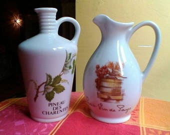 Two pretty "pichets de vin" - French vintage white porcelaine wine jugs