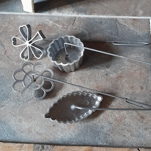 Four patisserie irons - French vintage traditional kitchen utensils, iron, doughnut, donut iron, cake iron, fer à patisserie, moule à gâteau